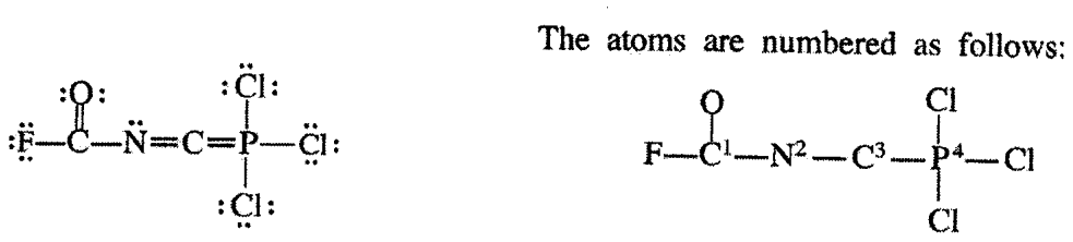 Lewis structure (left) and numbering of the atoms (right)