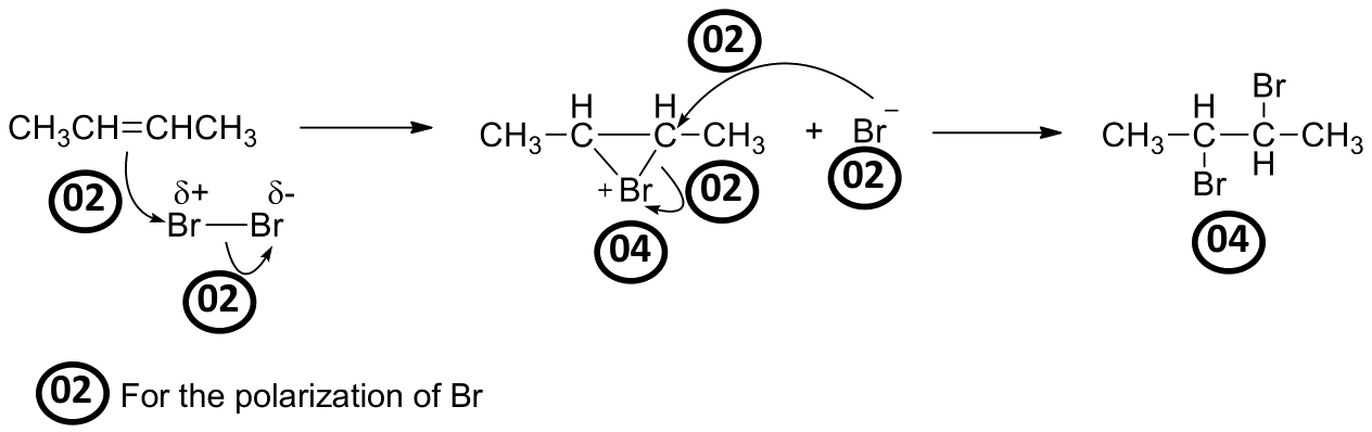 Scheme: mechanism of bromine addition to but-2-ene